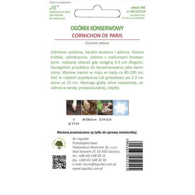 Ogórek gruntowy korniszonowy - Cornichon de Paris 5g Legutko - 2