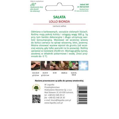 Sałata liściowa - Lollo Bionda 1g        Legutko - 2