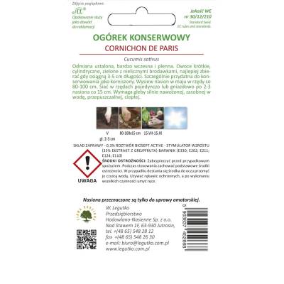 Ogórek gruntowy korniszonowy Cornichon   de Paris 4g (nasiona zaprawiane) - 2